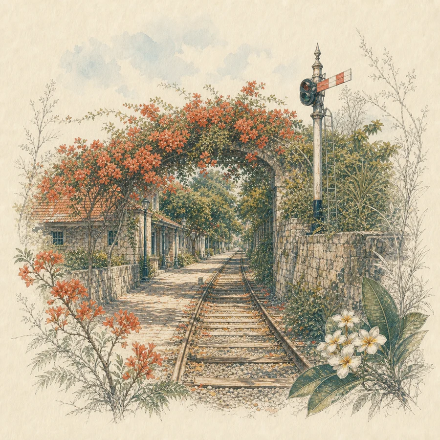 铁路文化公园手绘插画