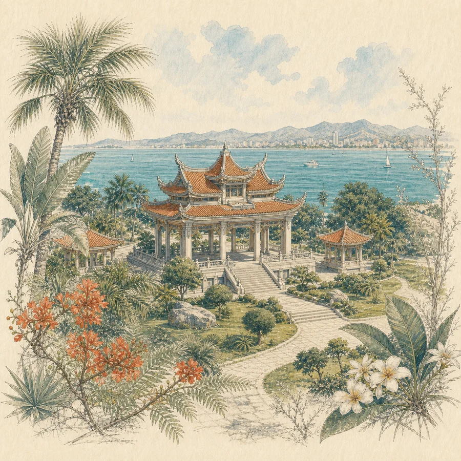 嘉庚公园手绘插画