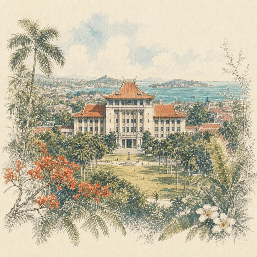 厦门大学手绘插画