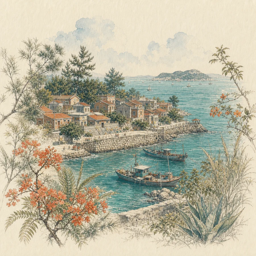大嶝岛手绘插画