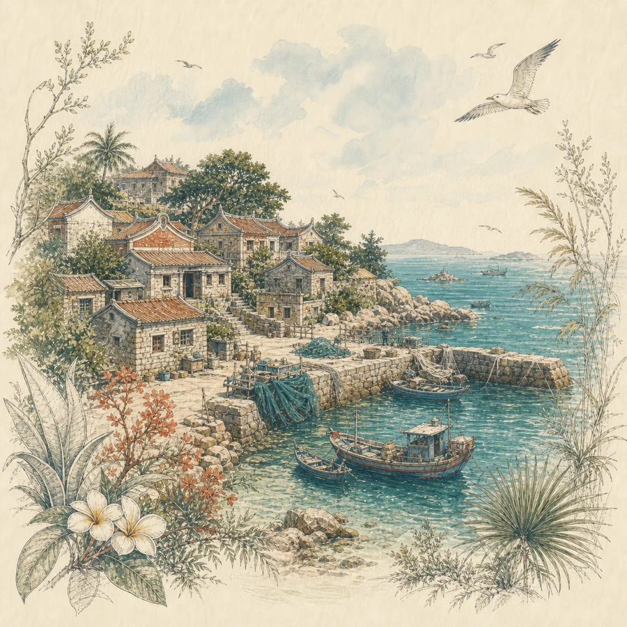 小嶝岛手绘插画