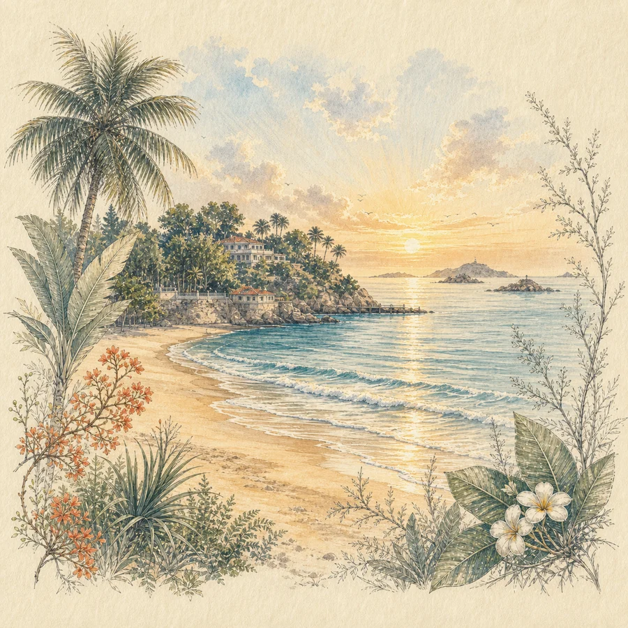 黄厝海滩手绘插画