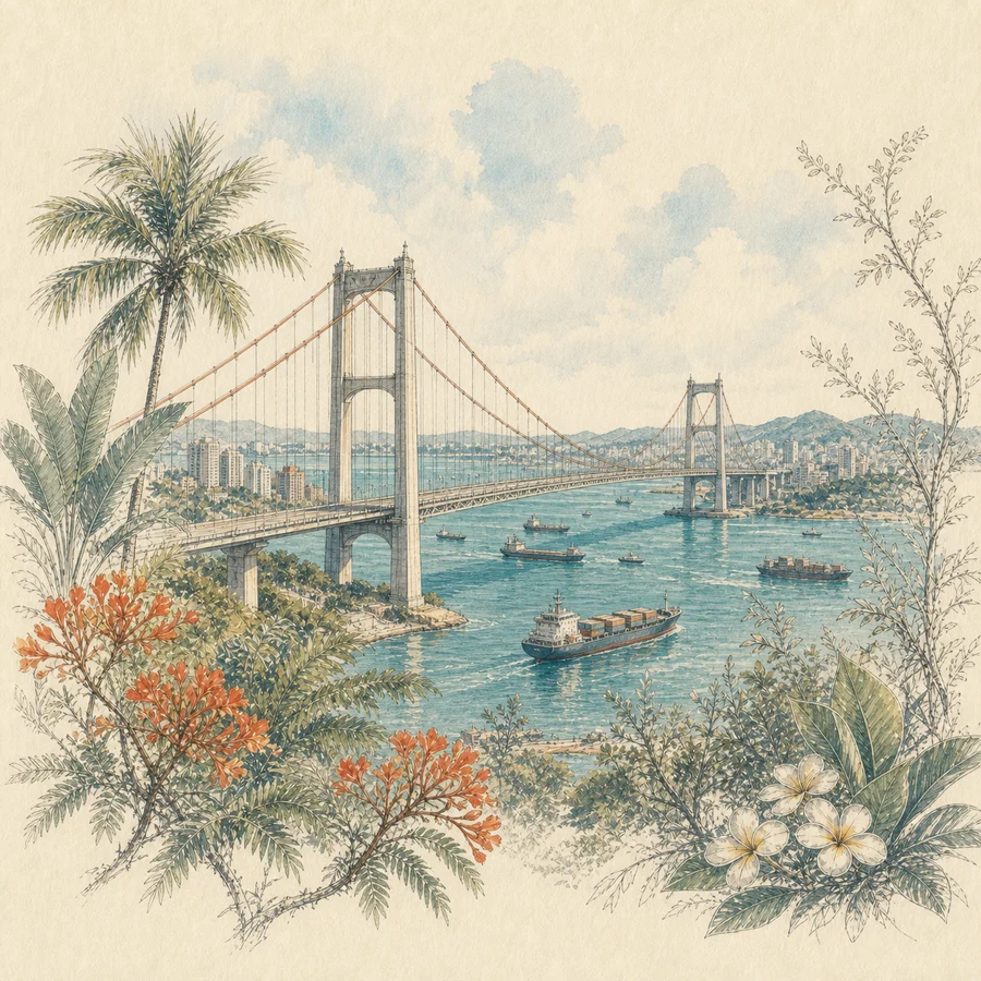 海沧大桥手绘插画