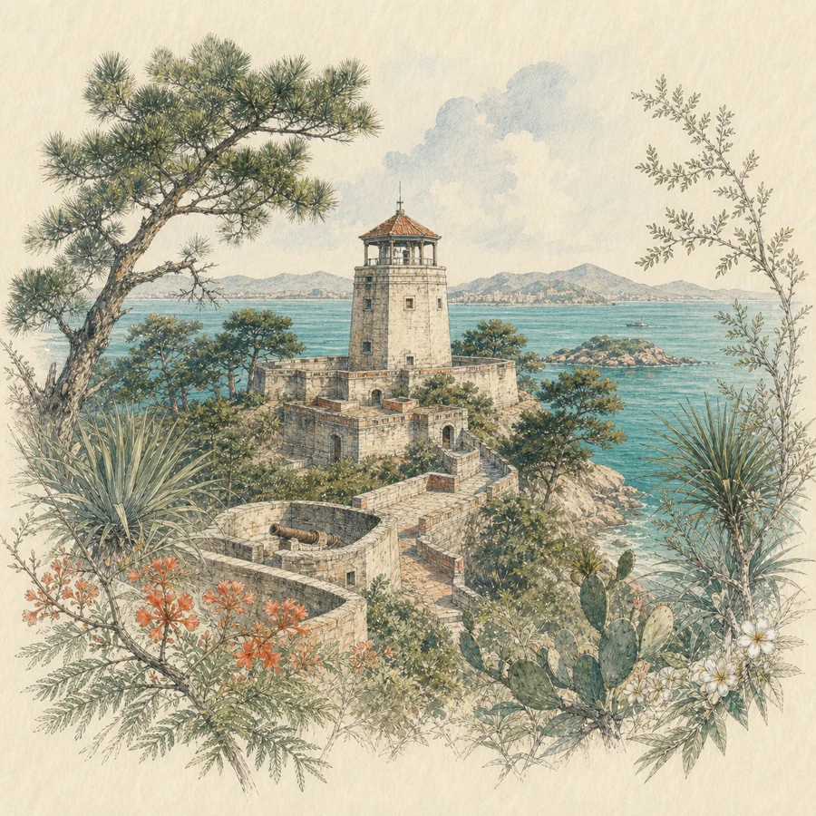 英雄三岛战地观光园手绘插画