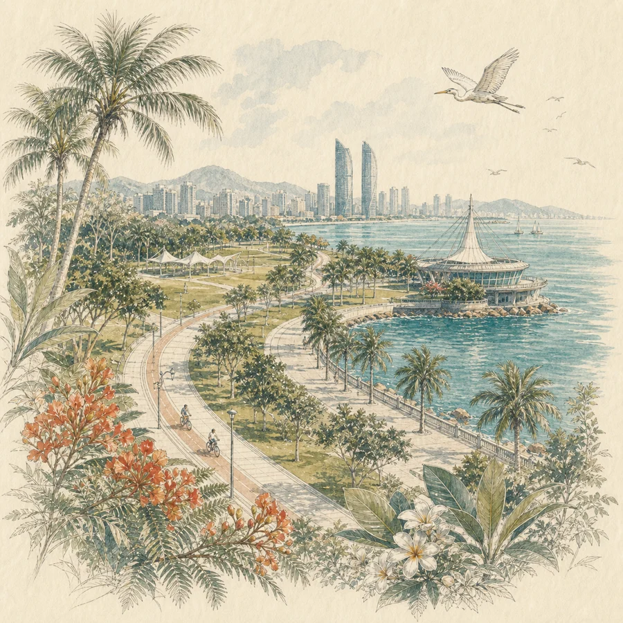 海沧湾公园手绘插画