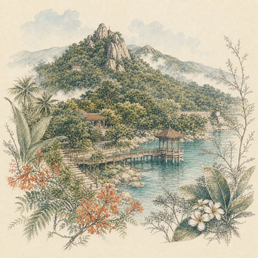 天竺山手绘插画