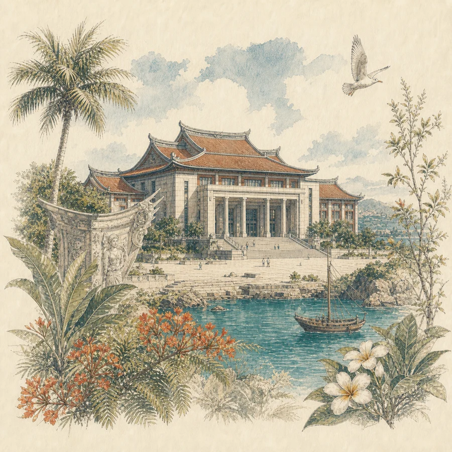 厦门博物馆手绘插画